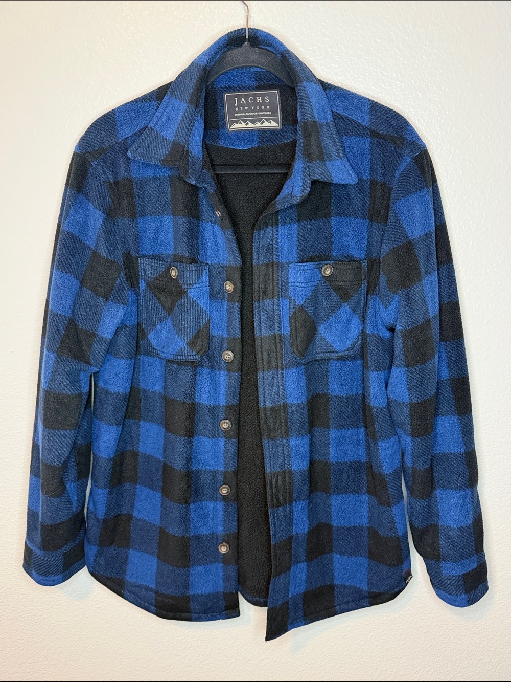 Jachs NY Blue & Black Buffalo Plaid Fleece Shirt Jacket size small (bin13)
